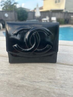 Chanel CC Logo Black Patent Leather Wallet